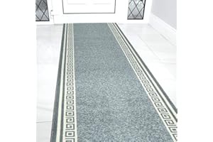 Bravich RugMasters Greek Grey Rubber Backed Non Slip Machine Washable Very Long Hallway Hall Runner Narrow Rugs Custom Length Stair Mats 2'2"x3'FT (66x91cm)