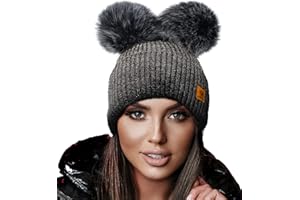 4sold Miki Donne Winter Cappello Invernale Beanie Lavorato a Maglia in Lana con Doppio Pom Pom cap Ski Snowboard Bobble