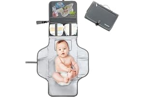 Pomelo Best Tragbare Wickelunterlage für Unterwegs Reise Wickelauflage Komplett gepolstert (Grau-FR)