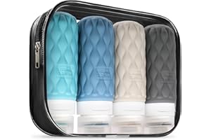 Lericttor Contenitori Viaggio Liquidi 100 ml, 4 Pezzi Bottiglie da Viaggio Aereo in Silicone, Set di Flaconi da Viaggio con Borsa da Toilette, Boccette da Viaggio per Shampoo, Lozione, Cosmetici
