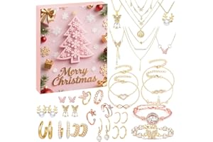 HIFOT Calendrier de l'avent Bijoux, Calendrier de l'avent 2025 Femme Ado Fille Bijoux Or Boucles d'oreilles Collier Bague Bracelet 24 Surprises Cadeaux de Noël pour Épouse Mère Petite Amie Fille