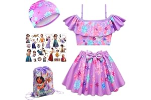 Ansamy Bañador de Isabella para Niñas, Mirabel Madrigal Bikini Falda Bañador, Traje de baño con Volantes Niñas, Disfraz para Playa Piscina Natación Nadar Hawaianos Vestido de Princesa