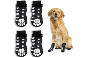 VODUNS Calzini regolabili antiscivolo, 4 calzini antiscivolo per cani e gatti, proteggono le zampe dell'animale e i pavimenti interni con piedini in gomma per cani piccoli o grandi e gatti