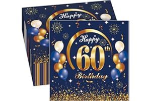 GROVBLE 40 Stück Servietten zum 60. Geburtstag - Happy Birthday Deko in Blau für Mann und Frau - 33x33cm