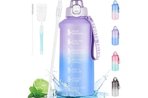 AOHAN Gourde 2l, Gourde Sport Avec Paille, Bouteille D'eau De Motivation Avec Marqueur De Temps, Grande Gourde Sans Bpa Pour Sport, Gym, Bureau, Course À Pied