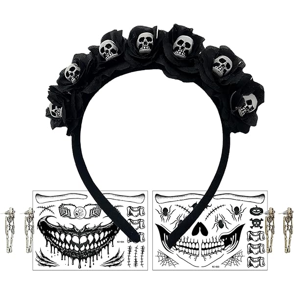 Dia De Los Muertos Serre-Tête, Collier Main Squelette, Bijou De Cheveux