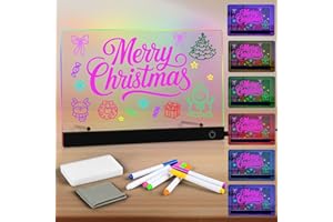 GEMI LED Notiztafel mit Farben, 30x20 CM Leuchtendes LED Zeichenbrett für Kinder, 6 Farben Einstellbar 4 Licht Modi, Mit 7 Farben Stift, Abwischbarer, Acryl Transparente Zeichenbrett, Notizblock, Memo ect