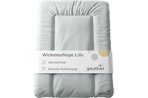 Geuther Wickelauflage abwaschbar 52x75 cm | Wickelunterlage Lilly für Wickelregal Clarissa & andere | Sicher dank erhöhtem Rand & Kopfschutz | Wickeltischauflage | Design Sprinkeled Grey