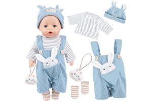 XERTEAM 5 abiti per bambole da 14 a 18 pollici, 35 – 45 cm, graziosi vestiti per bambole, 1 tuta da coniglio blu + 1 top+1 cappello a orecchie di coniglio + 1 calzino+1 ciondolo a coniglietto per ragazze