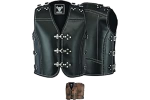 ‎BULLDT BULLDT Lederweste Herren Kalbsleder geflochten – 1,5mm Dickleder Motorradweste - Lederkutte Handgefertigt verstellbar mit Carabiner-Verschluss – Clubweste Schwarz/Antikbraun Robust -