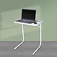 TABLE MAGIC Alloy Steel - Laptop Table Mat Finish, Lapdesk, Multipurpose Table, Utility Table, Height Adjustable Table, Work At Home Table, Study Table (Regular White, Large), 40 Cm, 53 CM