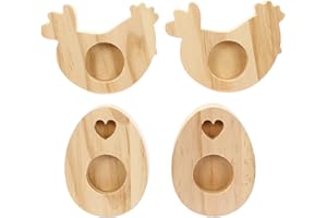 PAPIERDRACHEN 4 coquetiers en Bois - décoration de Pâques de Haute qualité - Parfait pour Le Brunch et Le Petit déjeuner - décoration de Table pour Pâques - Motif Oeuf Poussin - Set 1