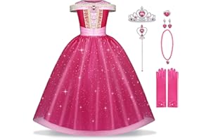 BSBUY Aurore Robe de Princesse Filles, Robe de Princesse Aurore, Déguisement de La Belle au Bois Dormant, Costume de Soirée Enfant pour Anniversaire Fête Halloween Noël Partie Carnaval