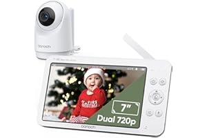 bonoch Elektroniczna niania z kamerą, 720P HD 7" niania z kamerą z 6000 mAh akumulator, monitor dziecka z VOX, noktowizor, obustronna funkcja audio, pilot PTZ, czujnik temperatury, 8 kołysanek