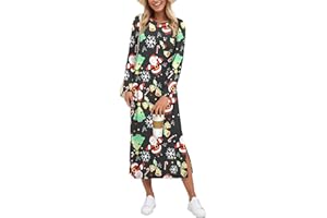 AUSELILY Winter Dresses for Women UK Maxi Split Loose Long Sleeve Dress Casual Ladies Dresses with Pockets