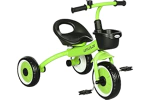 AIYAPLAY Tricycle Enfants avec Sonnette et Panier - Selle réglable avec Dossier - pour Enfant de 2 à 5 Ans Vert