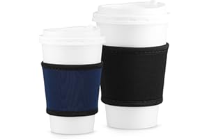 kwmobile Funda de Neopreno para Bebidas Calientes - 2X Cup Sleeves para Tazas de 200 a 700 ML - Protector térmico en Negro/Azul Oscuro