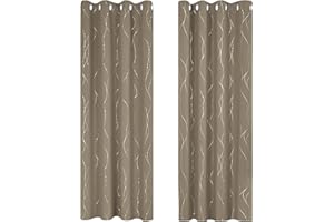 ‎DECONOVO Deconovo Verdunkelungsgardinen mit Ösen Blickdichte Vorhänge gegen Kälte Schlafzimmer Gardinen mit Muster, 175x140 cm(HöhexBreite), Taupe, 2er Set