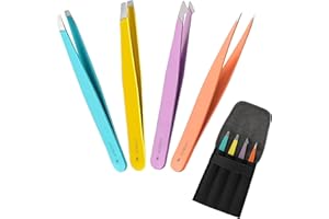 LIFEBEAT Tweezers for Facial Hair Women | Eyebrows, Eyelashes, Chin, and Lash Extensions | Perfect for Makeup, Beauty, Blackhead Removal and Ingrown Hair for All | 4-Piece Multi-Colored Set, Stainless Steel.