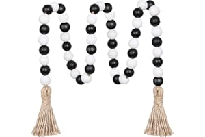 Meplait Wood Bead Garland,39in Farmhouse Beads with Tassels Boho Beads for Tiered Tray Decorative Beads Home Decor（Black & White）