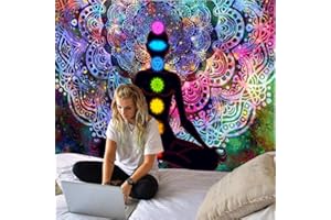 MOVKZACV [200x150cm] Large Seven Chakra Tapestry Yoga Meditation Bohemian Mandala Wall Hanging Tapestry for Bedroom Living Room Dorm Decor - Colorful Bohemian Chakra Aesthetic Art Tapestries Gift