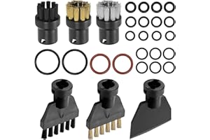 CISHOW 6 Stk Dampfreiniger Zubehör, Dampfreiniger Rundbürsten, Nylon und Messing Flachbürsten, Messingbürsten, Kunststoffschaufel, Handdampfreiniger für Fenster, Möbel Boden Auto, mit 22 Stk Dichtungen