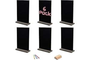 Belle Vous Mini Tablica czarna (zestaw 6 sztuk) 15 x 22 cm - małe dwustronne czarne obrazy z drewnianymi podstawkami, łupek stołowy na ślub, urodziny, jedzenie/bufet