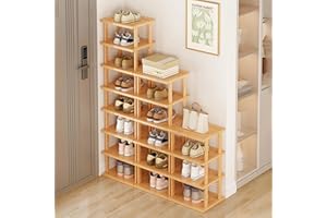 HshDUti Stojak na buty z drewna bambusowego, zdejmowany pionowy stojak na buty, wąski stojak na buty, oszczędzająca miejsce, wolnostojący schowek na buty, klasyczne szafki na buty, smukłe, do