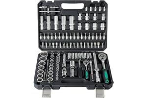 Ginour 138-Piece Socket Wrench Set, 1/4", 1/2" Drive Socket Set with Quick Release Ratchets, Sockets, Bits, Extensions, Adapters – CR-V Metric Tool Set for Car Repair, Bicycle,DIY