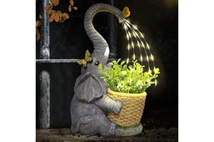 lifemet Garden Ornaments Outdoor Elephant Statue - Solar Garden Elephant Statues with Fake Plants Resin Elephant Ornament for Patio, Balcony, Yard, Lawn, Mum Birthday Gifts, Garden Gifts for Women