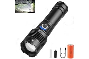 SENDALE Torcia elettrica ricaricabile LED,50000 Lumen XHP160 Torcia tattica estremamente luminosa,IPX67 Impermeabile,Modalità 5-Luce,Zoomable,Per il campeggio,Manutenzione,Situazioni di emergenza