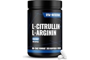 ‎GYM NUTRITION L-Arginin + Citrullin hochdosiert - 365 Kapseln - 6.785 mg Tagesdosis, 60+ Tage Vorrat - Vegan & Produziert in Deutschland
