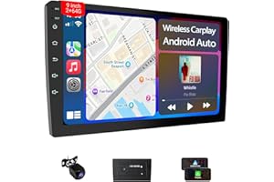 Haudio Autoradio 2 DIN Bluetooth avec sans Fil Carplay & Android Auto, 9 Pouces Rotatif de HD Écran Tactile, avec Mirror Link, 2+64G, Navigation GPS, Caméra de Recul 720P, SWC/FM/AM/AUX