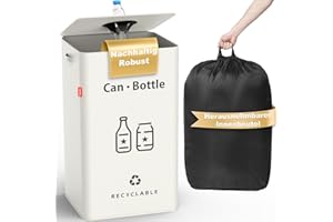 Tweakio 100L Pfandflaschen Sammelbehälter mit Deckel, Großer Mülleimer Küche & Organizer für Leergut und Altglas, Stoffbehälter mit herausnehmbarem Innenbeutel (Beige)