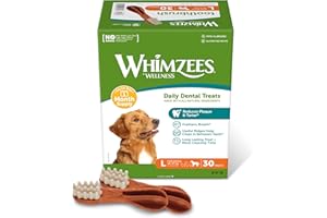 WHIMZEES Toothbrush, Fondo Mensile, Stix da Masticare Per l'igiene Dentale per Cani di Grande Taglia (18-27kg), Ingredienti Naturali, Senza Cereali, 30 Pezzi (1 Mese di Fornitura), Taglia L