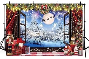 MEHOFOND Toile de Fond de Noël de 2,1 x 1,5 m-Scène de Neige d'hiver pour Photographie-Couronne de Noël-Jouet pour poupée-Décoration de Table-Bannière de fête de Famille-Accessoires de Studio