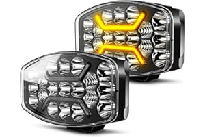 BraveWAY 2PCS 75W Phare De Travail LED Rond avec Feux De Jour Ambres Blancs Clignotement Rapide, 6500K 3500K IP68 Phare Longue Portée LED Camion 12v 24v pour Voiture, Camion, Tracteur