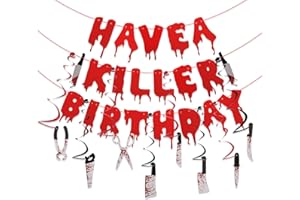 FUKAISU Pancarta de Have A Killer Birthday, Pancarta de Cumpleaños Terror Halloween con Gotas Sangre Roja Decoraciones para Fiestas Cine y Fiestas Halloween