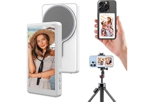 Tulbeys iPhone Android 4K Selfie Screen with Remote Control, Magnetic Wireless HD Monitor for Rear Camera Video Recording and Live Stream TikTok YouTube Content Creation (White)