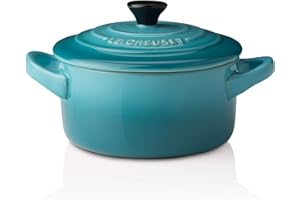 Le Creuset Mini cocotte rotonda in gres vetrificato, 250 ml, diameter 10 cm, Blu Caribe, 71901101700100