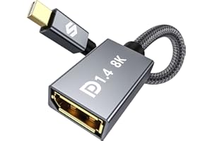 Silkland Adapter Mini DP do DP 1.4, 8K@60Hz 4K@144Hz, Thunderbolt 2 Konwerter Nylon z HDR HBR3 G-Sync FreeSync, adapter Mini Displayport do Displayport 20 cm do laptopa MacBook iMac Monitor VR