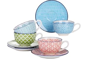 ‎VANCASSO Kaffeeservice porzellan, vancasso Macaron 8 teiliges Kaffeeset bunt, Tasse Geschirr für 4 Personen, beinhaltet Kaffeetassen und Untertassen