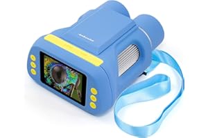 Andonstar AD122 Microscopio portatile a due lenti per bambini con binocolo, schermo da 2 pollici per 3-12 anni, microscopio digitale USB e binocolo per bambini, scatta foto e video,Blu