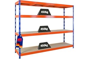 ‎PROREGAL PROREGAL Profi Schwerlastregal Rhino EXTRA BREIT XL blau/orange HxBxT 180x240x60cm Fachlast 500kg 4X Spanplatten-Ebenen 8mm Garagenregal, Lagerregal, Steckregal, Weitspannregal