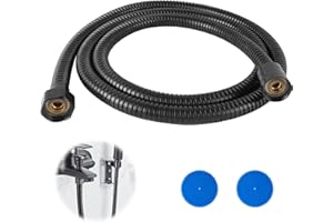 DMKOHI Wąż prysznicowy ze stali nierdzewnej 1,5 m, czarny, głowica prysznicowa z podwójną ochroną przed przekręceniem, uniwersalny wąż prysznicowy dzięki standardowemu przyłączu 1/2", odporny na zginanie i