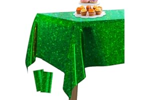 ‎PARTYWOO PartyWoo Folientischdecke Grün, 2 STÜCK Irisierende Tischdecke mit Punkten, 137 x 274 cm/ 54 x 108 Zoll Rechteckige Tischdecke Abwaschbar für 6 bis 8 Fuß Tisch, Tischdecke für Geburtstag, Hochzeit