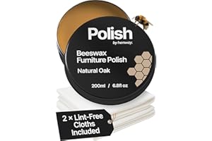 HEMWAY Natural Oak Beeswax Furniture Polish 200 ml / 6.8 fl oz, & 2 Lint-Free Cloths, Natural Wood Wax Protection Bees Wax for Modern & Antique, Restores & Protects, Long-Lasting, Beeswax Polish for Wood