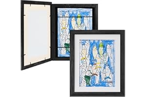 Framelane Set of 2 Marcos Dibujos Infantiles Negro A4 de Roble FSC con Panel Frontal Magnético, Cintas Elásticas para Guardar hasta 50 Obras, Ganchos Horizontales y Verticales, Passepartout Incluido