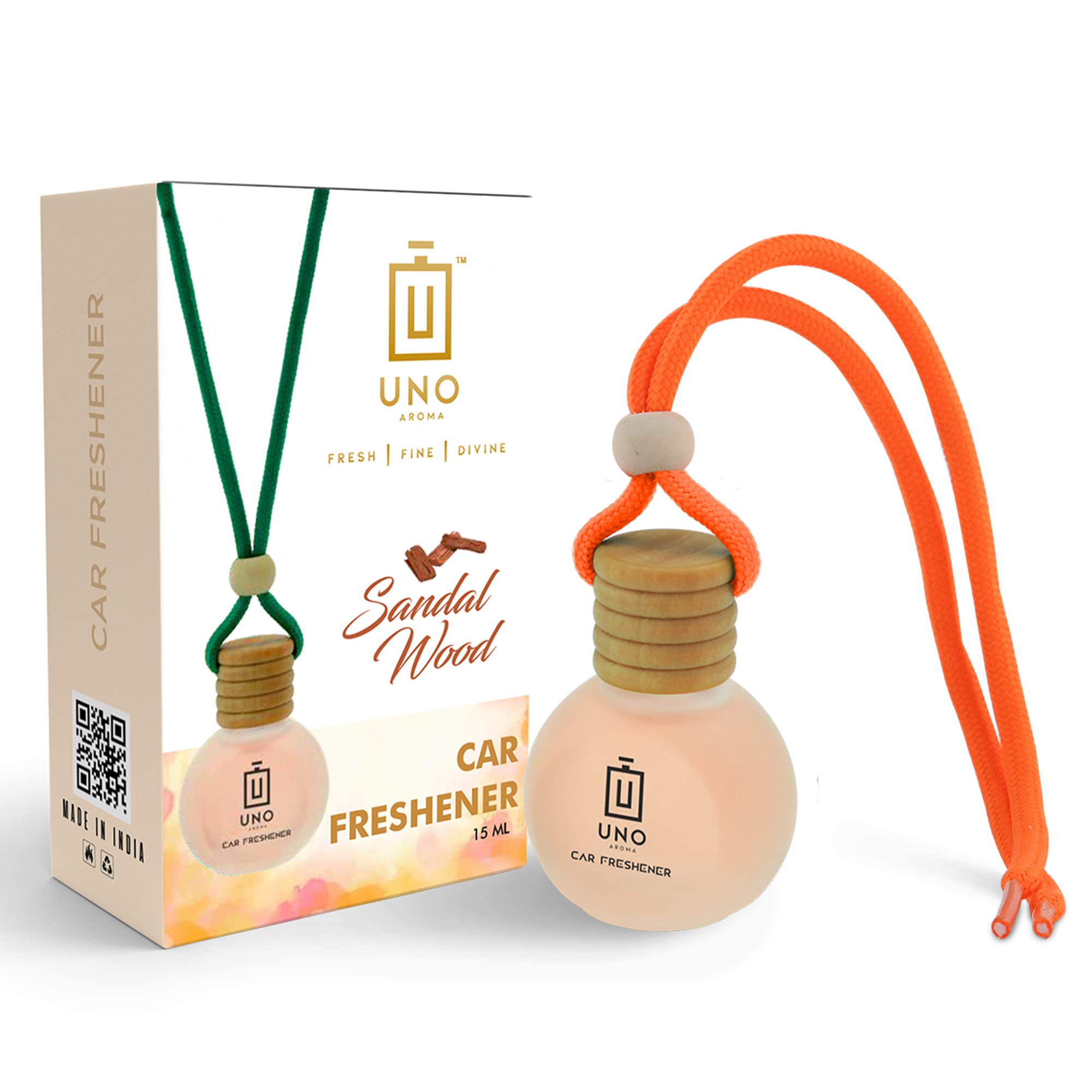 UNO Aroma Car Freshener Hanging with Sandal Wood Fragrance/Our Car Perfumes match your Car Accessories Interiors/Long Lasting