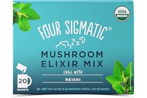 FOUR SIGMA FOODS Reishi Mushroom Elixir Mix by Four Sigmatic | Coffee Alternative with Organic Reishi Mushroom Powder, Tulsi, Rose HIPS & Mint | Support Stress & Sleep | Decaf, Vegan, Gluten-Free & Keto | 20 Packets